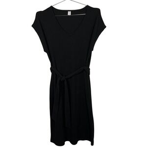 Old Navy Womens Black Ribbed Tie-Waist V-Neck Midi Dress Petite Medium